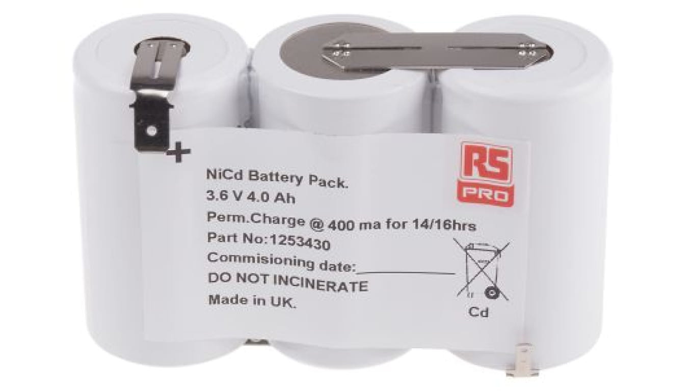 Zestaw akumulatorów NiCd, 3.6V, 4Ah, 3-ogniwowy, RS PRO