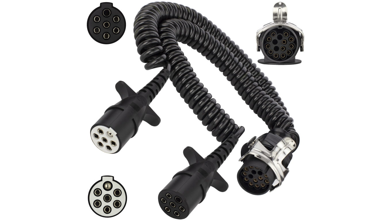Spiralny adapter kablowy QLY-s do naczepy 24V wtyk 15-pin / 2 zalewane wtyki 7-pin typu N+S 4m