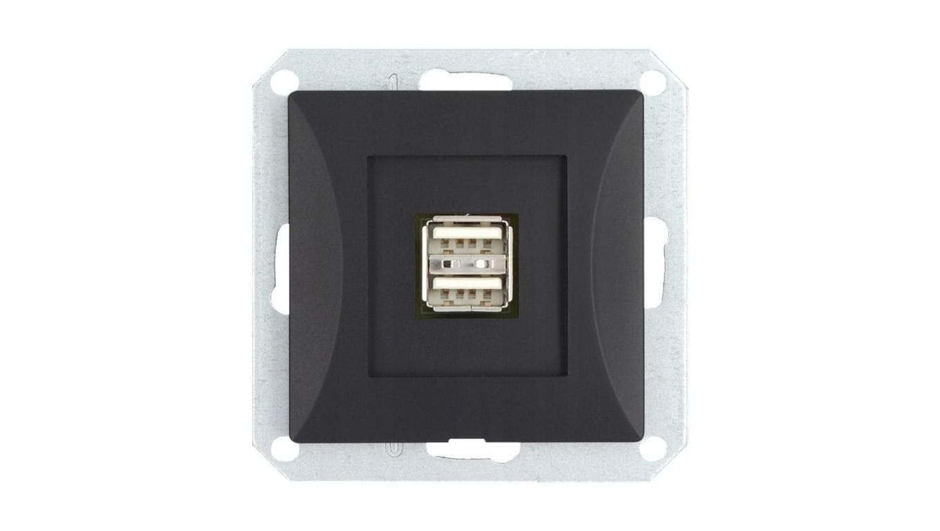 OPAL Gniazdo ładowarka USB podwójna do ramki czarny mat GŁ/USB-2/m Op CZ/MAT
