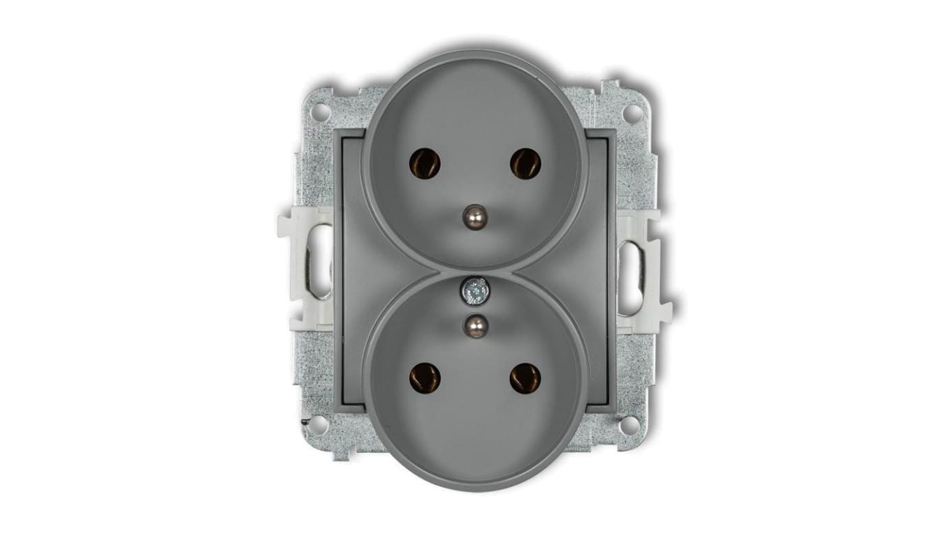 ICON Mechanizm gniazda podwójnego do ramki z uziemieniem 2x(2P+Z) (bez przesłon torów prądowych) szary mat 27IGPR-2z