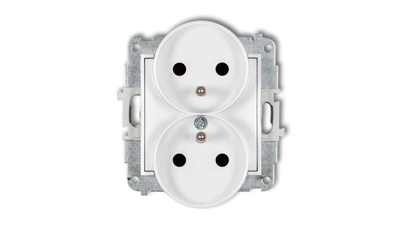 ICON Mechanizm gniazda podwójnego do ramki z uziemieniem 2x(2P+Z) (przesłony torów prądowych) biały mat 25IGPR-2zp